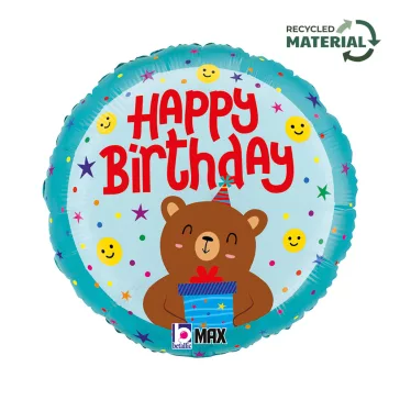 Happy Birthday Smiley Bear fólia lufi 46 cm