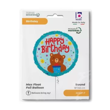 Happy Birthday Smiley Bear fólia lufi 46 cm