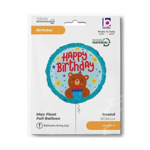 Happy Birthday Smiley Bear fólia lufi 46 cm