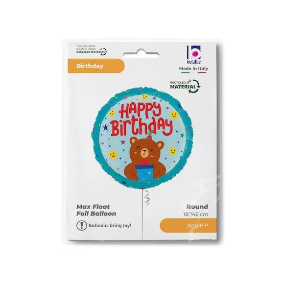 Happy Birthday Smiley Bear fólia lufi 46 cm