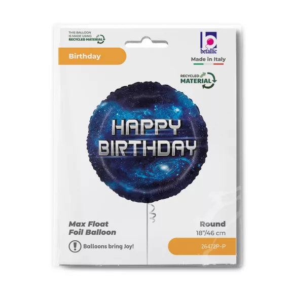 Happy Birthday Galaxy Blue fólia lufi 46 cm