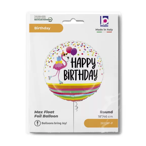 Happy Birthday Flamingo fólia lufi 46 cm