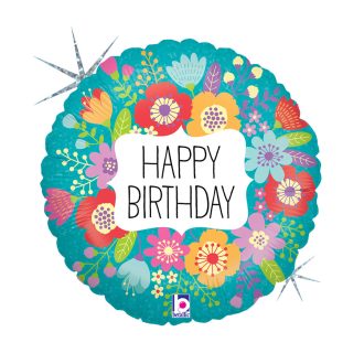 Happy Birthday Wildflowers Holo fólia lufi 46 cm