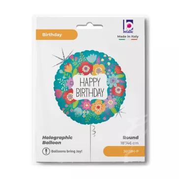 Happy Birthday Wildflowers Holo fólia lufi 46 cm