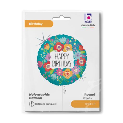 Happy Birthday Wildflowers Holo fólia lufi 46 cm
