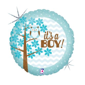 Baby Boy Owl Holo fólia lufi 46 cm