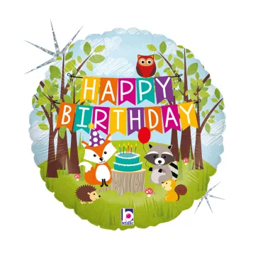 Happy Birthday Woodland Holo fólia lufi 46 cm