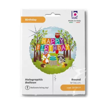 Happy Birthday Woodland Holo fólia lufi 46 cm