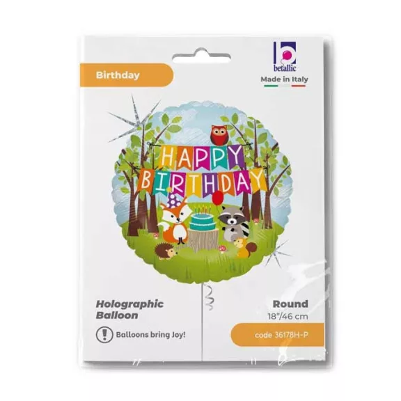 Happy Birthday Woodland Holo fólia lufi 46 cm