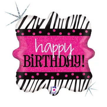 Happy Birthday Zebra Holo fólia lufi 46 cm