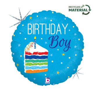 Happy Birthday Cake Boy Holo fólia lufi 46 cm