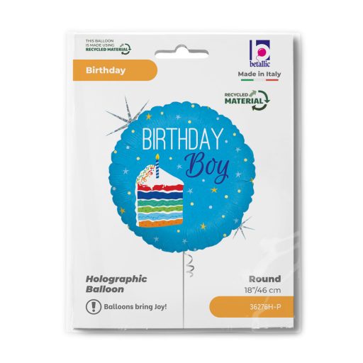 Happy Birthday Cake Boy Holo fólia lufi 46 cm
