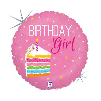 Happy Birthday Cake Girl Holo fólia lufi 46 cm