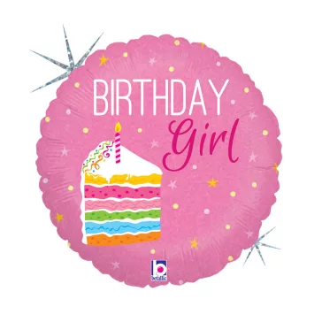 Happy Birthday Cake Girl Holo fólia lufi 46 cm