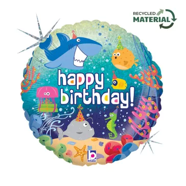 Happy Birthday Ocean Holo fólia lufi 46 cm