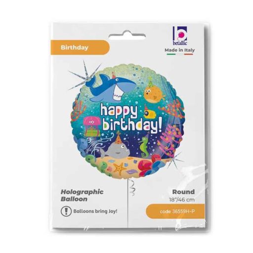 Happy Birthday Ocean Holo fólia lufi 46 cm