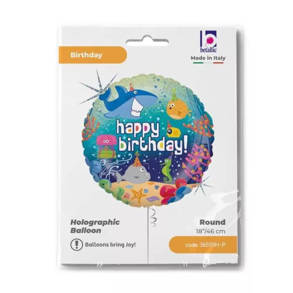 Happy Birthday Ocean Holo fólia lufi 46 cm