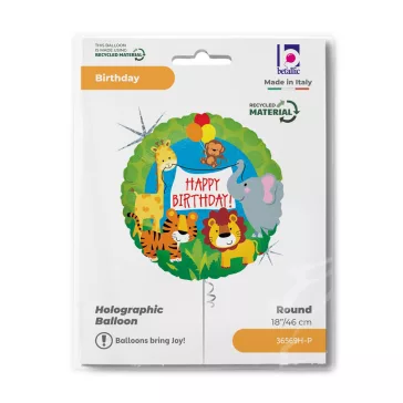 Happy Birthday Jungle Animals Holo fólia lufi 46 cm