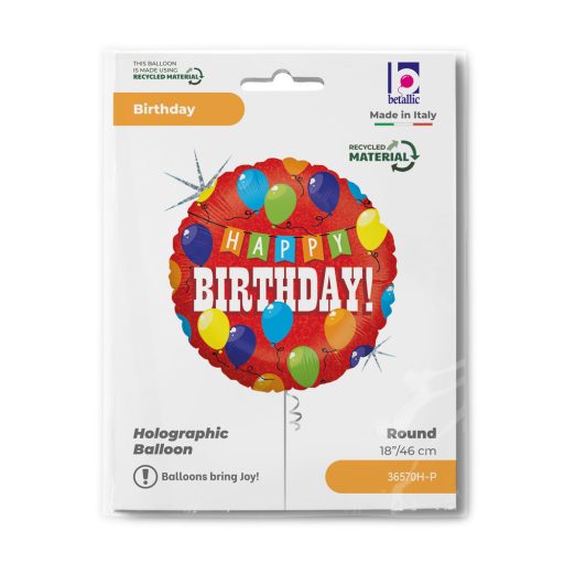Happy Birthday Party Holo fólia lufi 46 cm