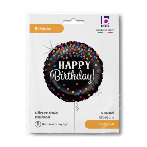 Happy Birthday Glitter Confetti fólia lufi 46 cm