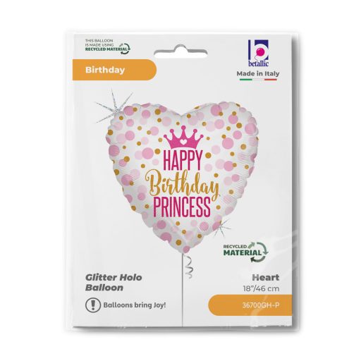 Happy Birthday Glitter Princess fólia lufi 46 cm