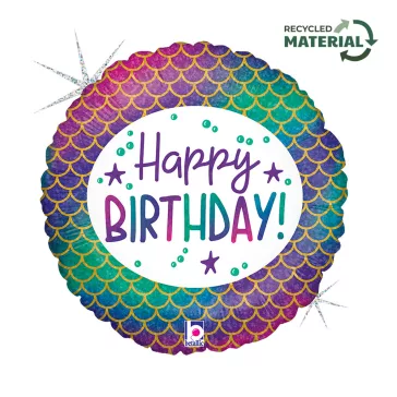 Happy Birthday Glitter Mermaid fólia lufi 46 cm