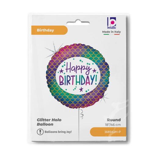 Happy Birthday Glitter Mermaid fólia lufi 46 cm
