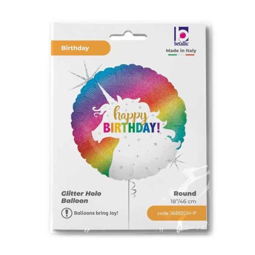 Happy Birthday Glitter Unicorn fólia lufi 46 cm