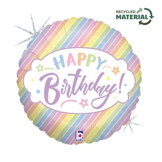 Happy Birthday Pastel Holo fólia lufi 46 cm