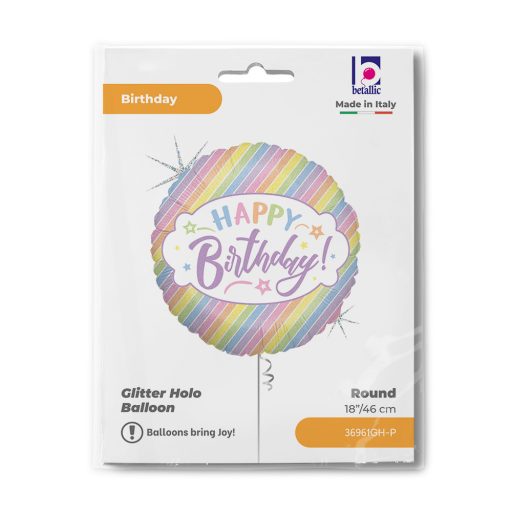 Happy Birthday Pastel Holo fólia lufi 46 cm