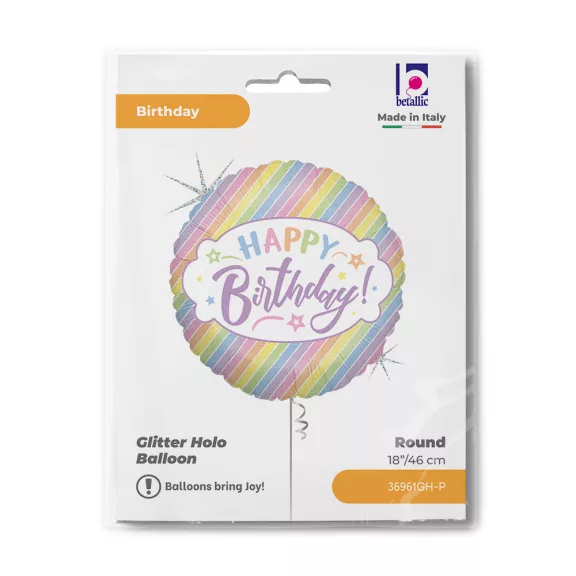 Happy Birthday Pastel Holo fólia lufi 46 cm