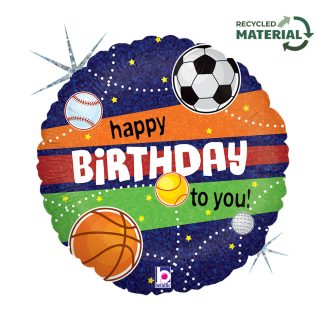 Happy Birthday Sports Holo fólia lufi 46 cm