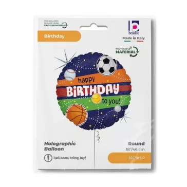 Happy Birthday Sports Holo fólia lufi 46 cm