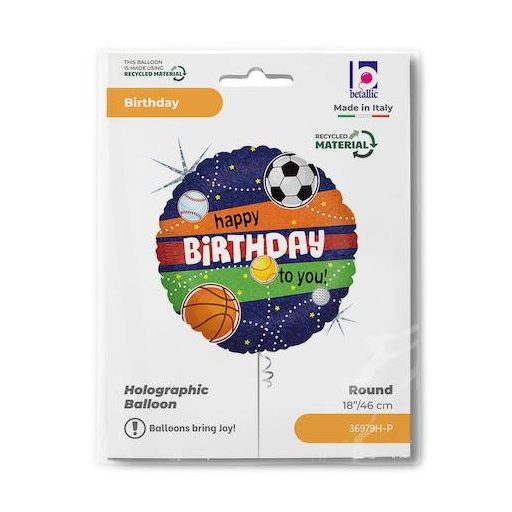 Happy Birthday Sports Holo fólia lufi 46 cm