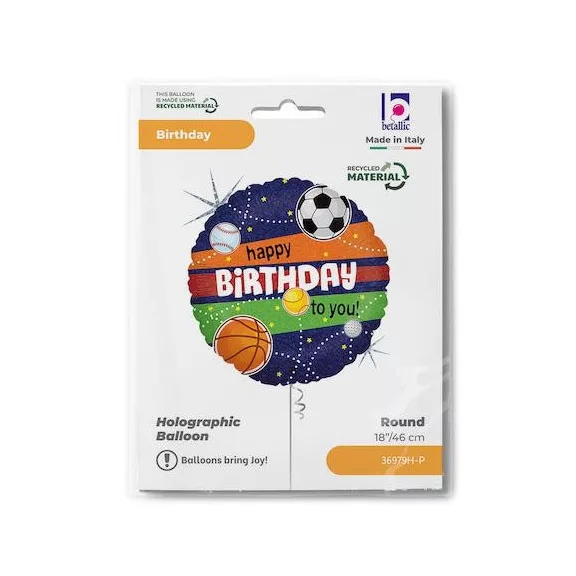 Happy Birthday Sports Holo fólia lufi 46 cm