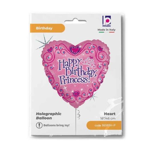 Happy Birthday Princess Tiara Holo fólia lufi 46 cm
