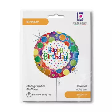 Happy Birthday Rainbow Dots Holo fólia lufi 46 cm