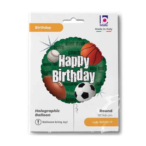 Happy Birthday Sports Balls Holo fólia lufi 46 cm