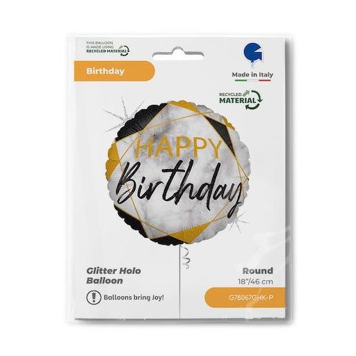 Happy Birthday Glitter Marble fólia lufi 46 cm
