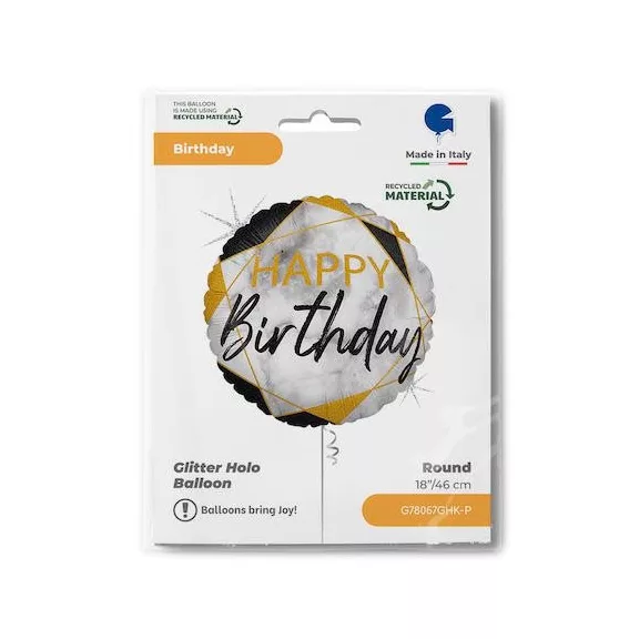 Happy Birthday Glitter Marble fólia lufi 46 cm