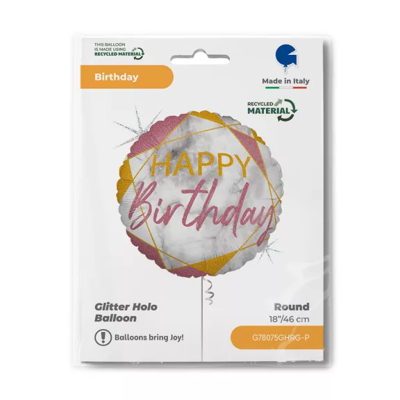 Happy Birthday Glitter Marble Rose fólia lufi 46 cm
