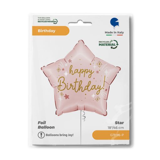 Happy Birthday Pink Star fólia lufi 46 cm