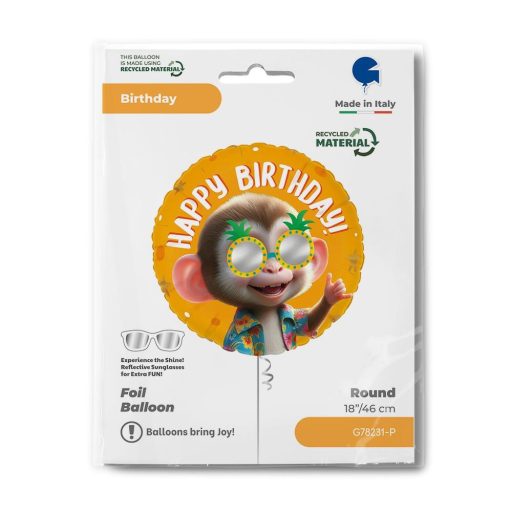 Happy Birthday Cool Monkey fólia lufi 46 cm