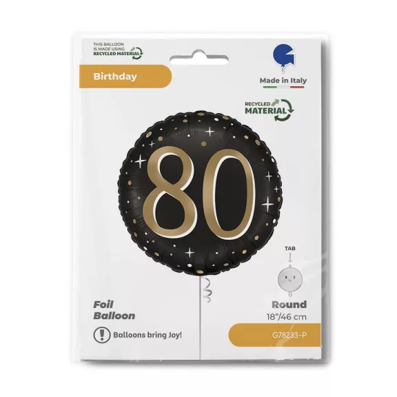 Happy Birthday 80 Sparkling fólia lufi 46 cm