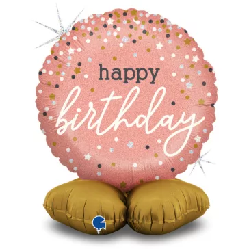 Happy Birthday Rose Gold fólia lufi talppal 41 cm