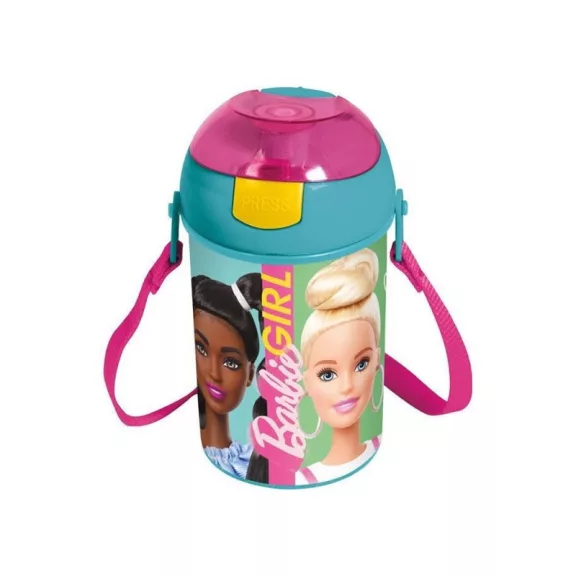Barbie Happy Thoughts műanyag szívószálas kulacs akasztóval 450 ml Barbie Happy Thoughts műanyag szívószálas kulacs akasztóval 450 ml