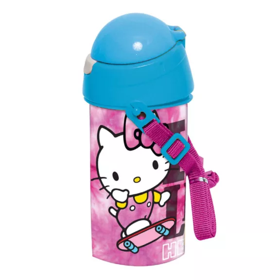 Hello Kitty Skateboard műanyag szívószálas kulacs akasztóval 500 ml Hello Kitty Skateboard műanyag szívószálas kulacs akasztóval 500 ml