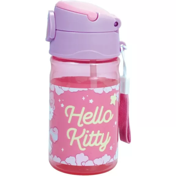 Hello Kitty Unicorn műanyag szívószálas kulacs akasztóval 350 ml Hello Kitty Unicorn műanyag szívószálas kulacs akasztóval 350 ml