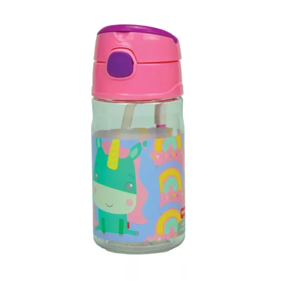 Fisher-Price Animals Unicorn Cute műanyag szívószálas kulacs akasztóval 350 ml Fisher-Price Animals Unicorn Cute műanyag szívószálas kulacs akasztóval 350 ml