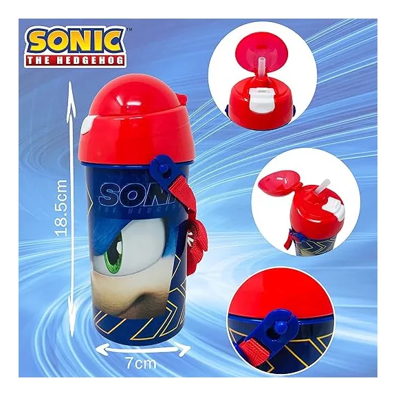 Sonic a sündisznó Speed műanyag szívószálas kulacs akasztóval 500 ml